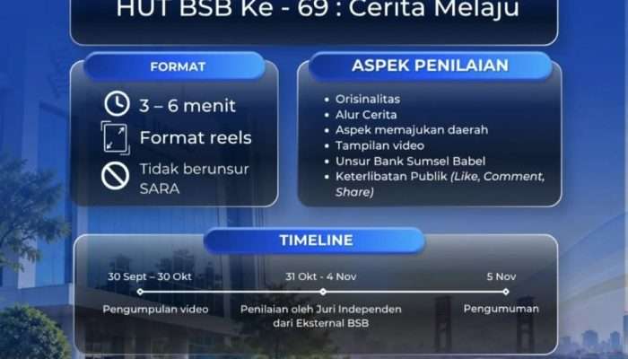 Bank Sumsel Babel Gelar Kompetisi Video Cerita Melayu, Berhadiah Belasan Juta Rupiah